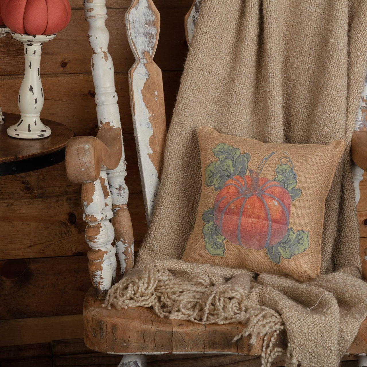 Jute Burlap Natural Harvest Garden Pumpkin Pillow 12x12 VHC Brands - The Fox Decor