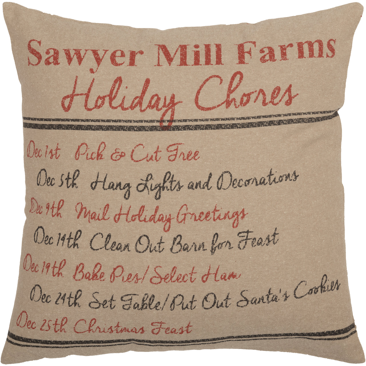 Sawyer Mill Holiday Chores Pillow 18x18 VHC Brands