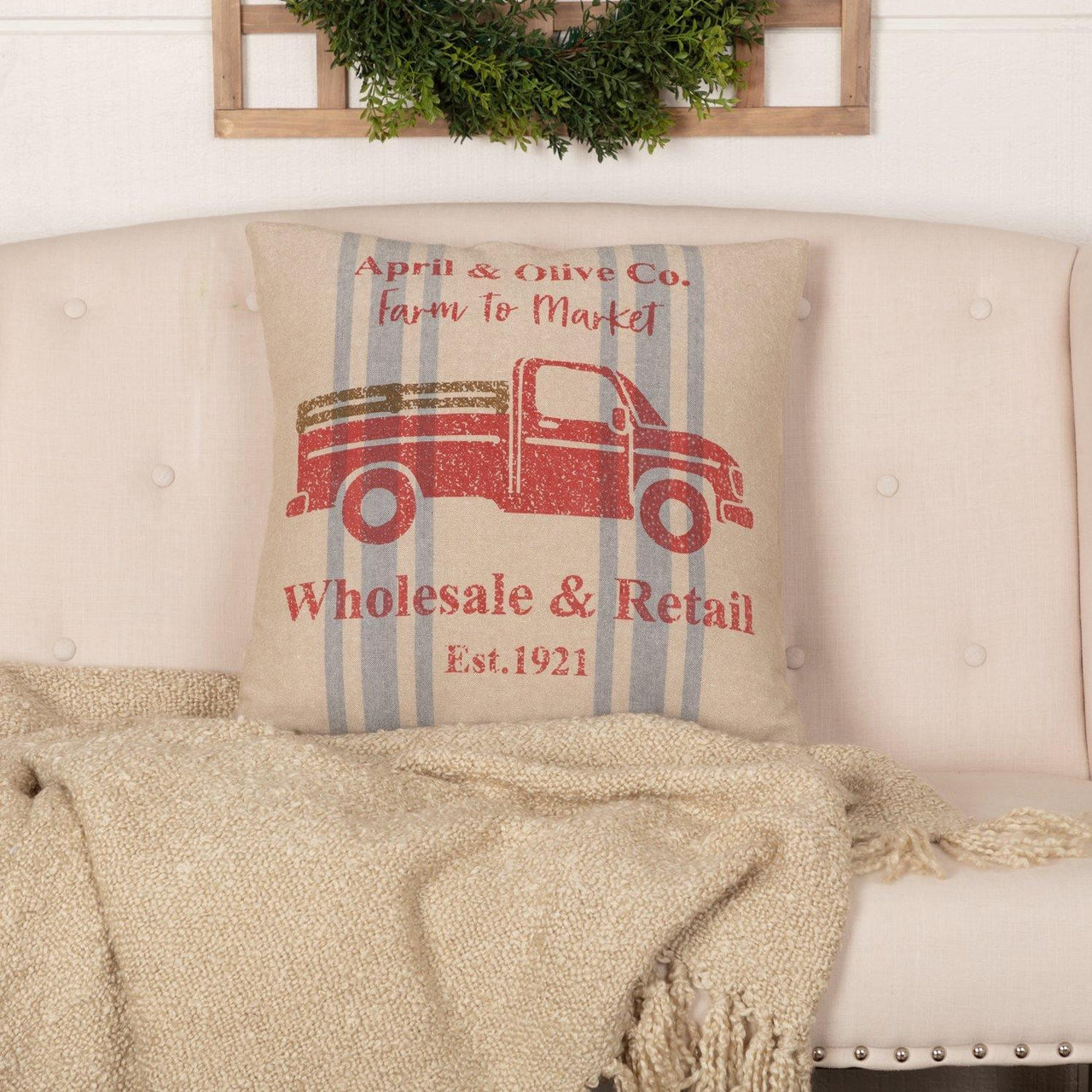 Farmer's Market Delivery Truck Pillow 18x18 VHC Brands - The Fox Decor