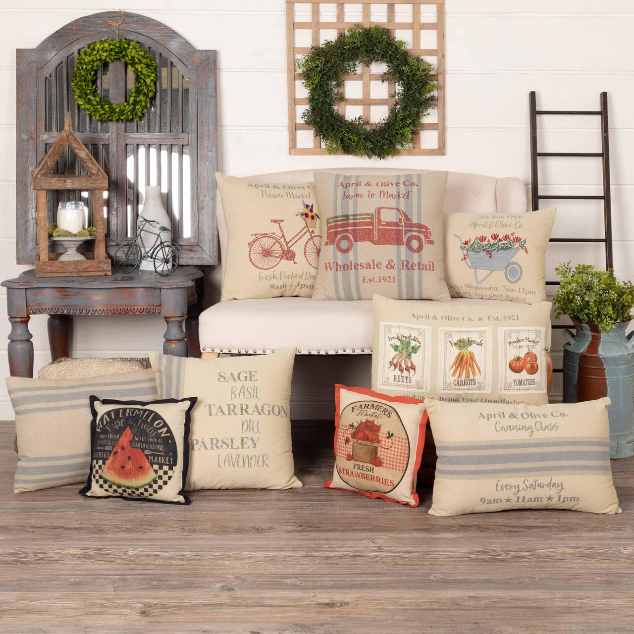 Farmer's Market Fresh Watermelon Pillow 12x12 VHC Brands
