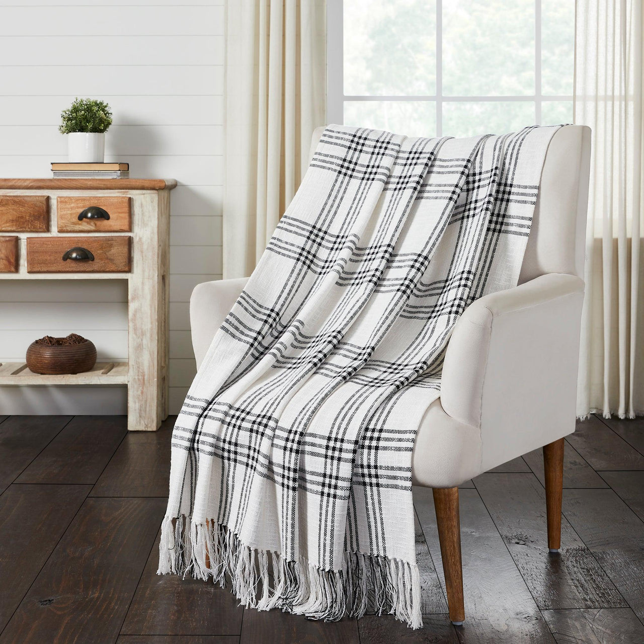Black Plaid Woven Throw 60x50 VHC Brands - The Fox Decor