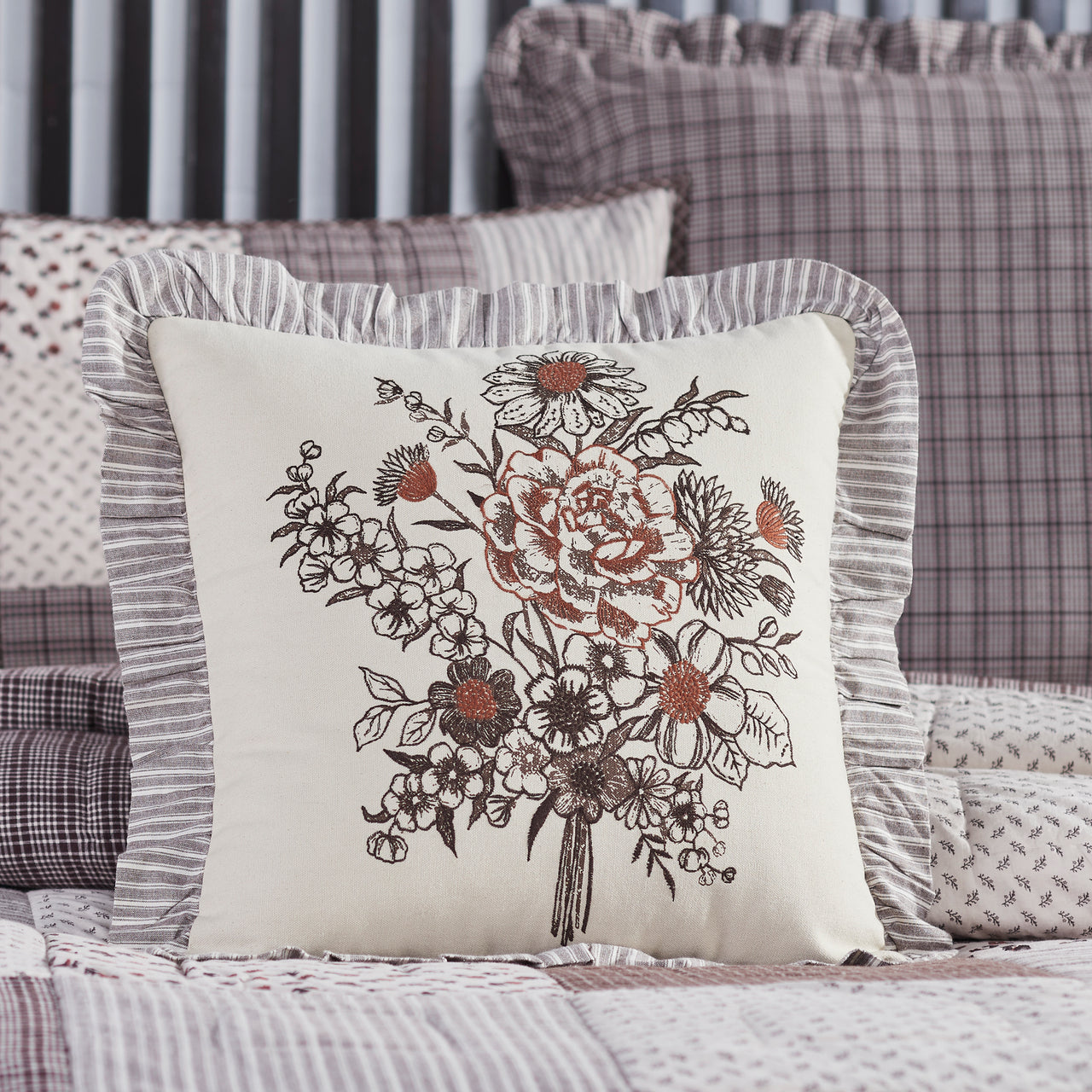 Florette Floral Bouquet Ruffled Pillow 18x18 VHC Brands