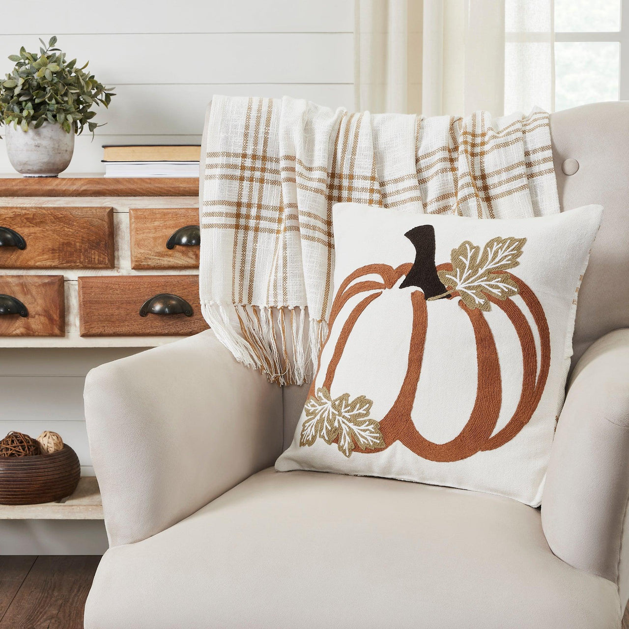 Wheat Plaid Pumpkin Pillow Cover 18x18 VHC Brands - The Fox Decor