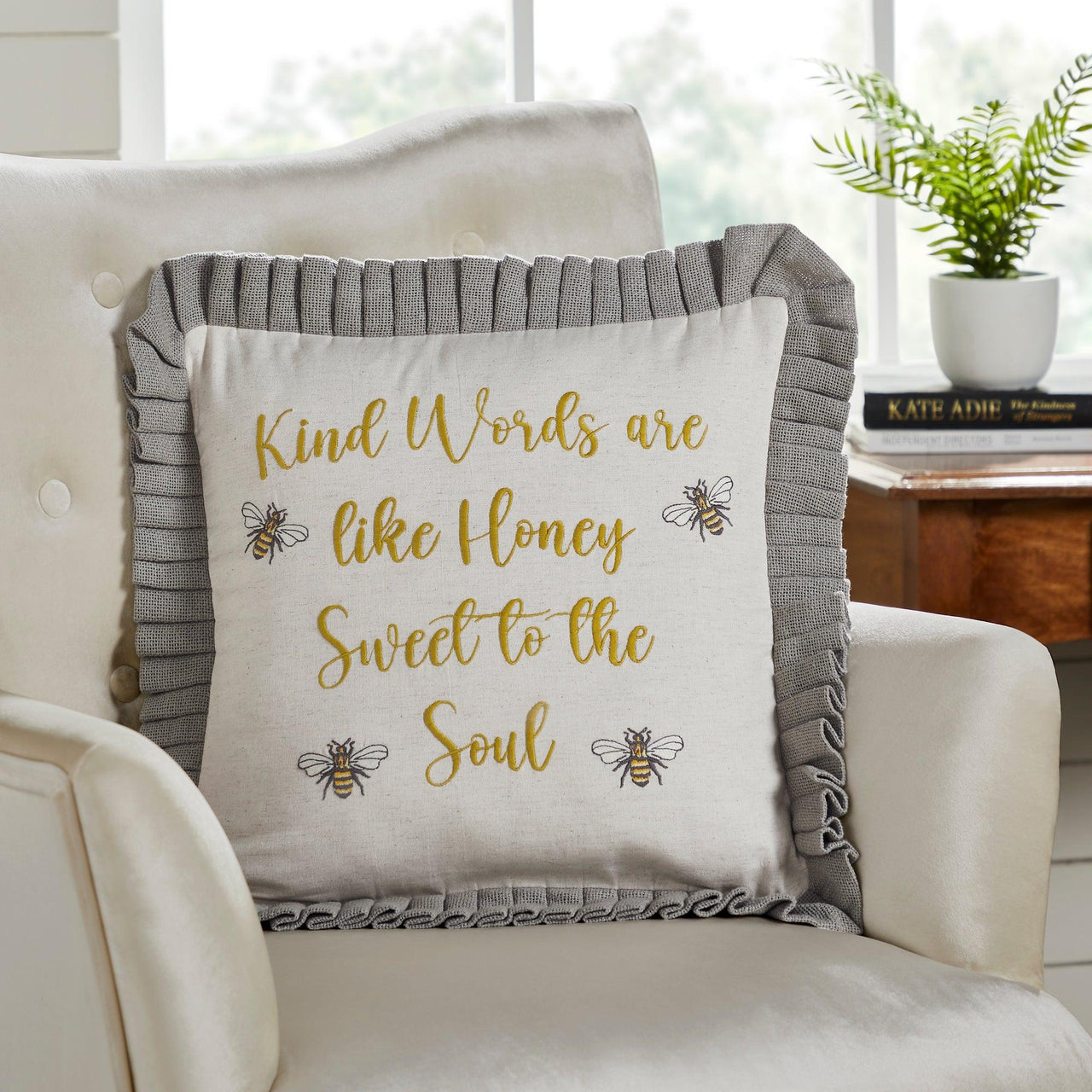 Embroidered Bee Honey Pillow 18x18 VHC Brands - The Fox Decor