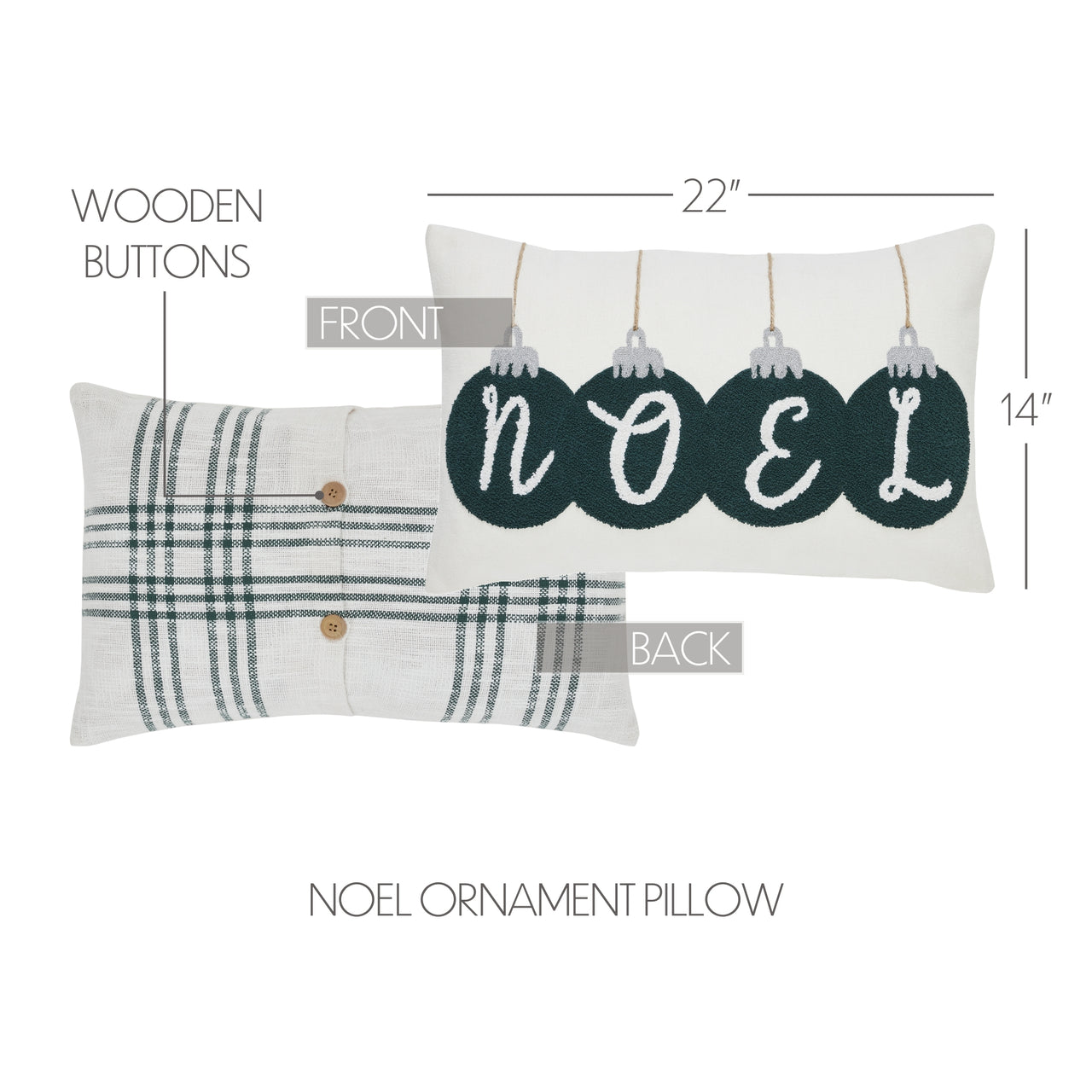 Pine Grove Plaid Noel Ornament Pillow 14x22 VHC Brands