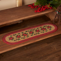 Thumbnail for Poinsettia Jute Stair Tread Oval Latex 8.5x27 VHC Brands