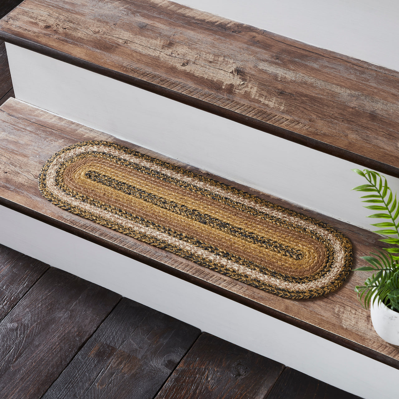 Kettle Grove Jute Braided Stair Tread Oval Latex 8.5"x27" VHC Brands - The Fox Decor
