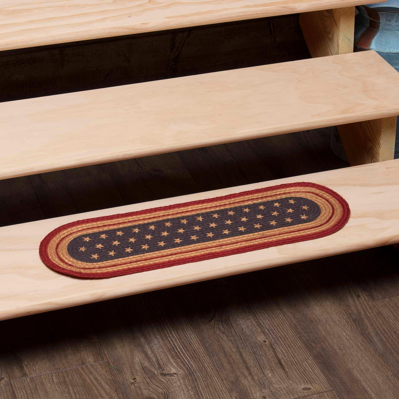Liberty Stars Flag Jute Stair Tread Oval Latex 8.5x27 VHC Brands - The Fox Decor