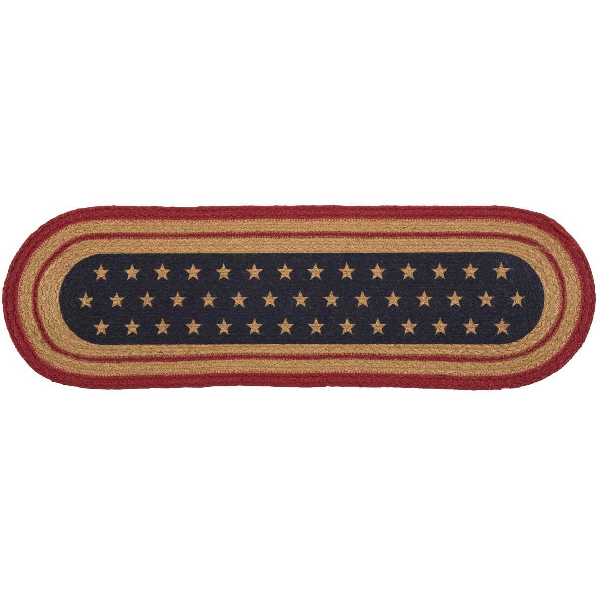 Liberty Stars Flag Jute Stair Tread Oval Latex 8.5x27 VHC Brands - The Fox Decor