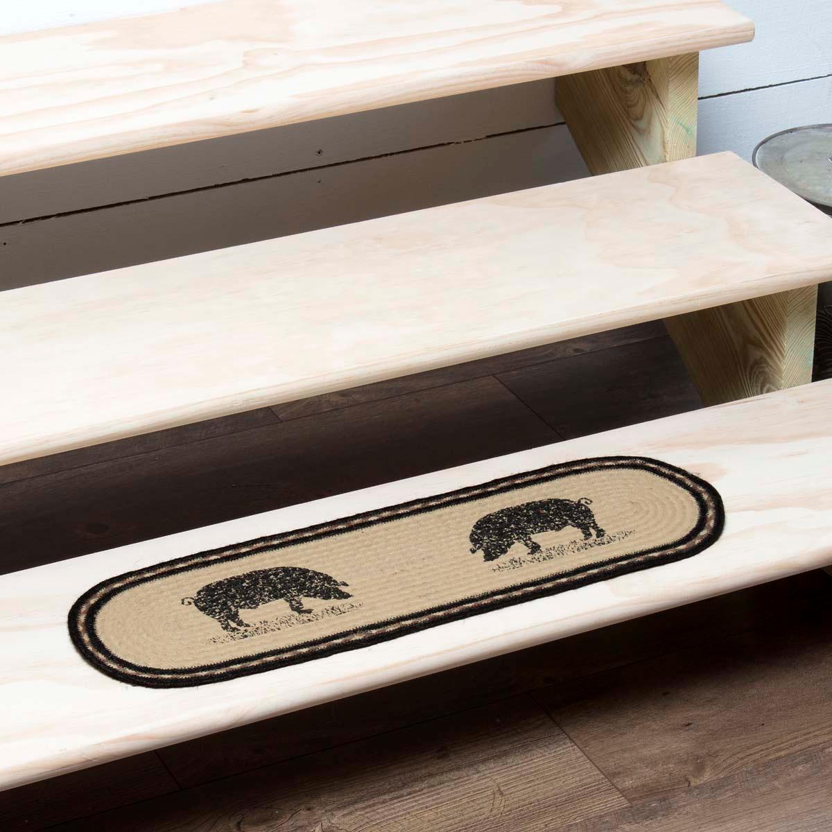 Sawyer Mill Charcoal Pig Jute Stair Tread Oval Latex 8.5x27 VHC Brands - The Fox Decor