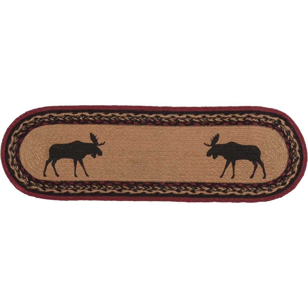 Cumberland Stenciled Moose Jute Stair Tread Oval Latex 8.5x27 VHC Brands - The Fox Decor
