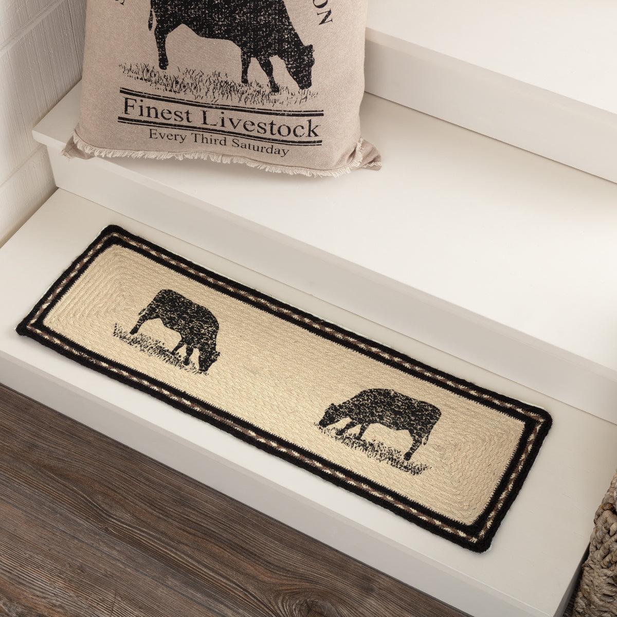 Sawyer Mill Charcoal Cow Jute Stair Tread Rect Latex 8.5x27 VHC Brands
