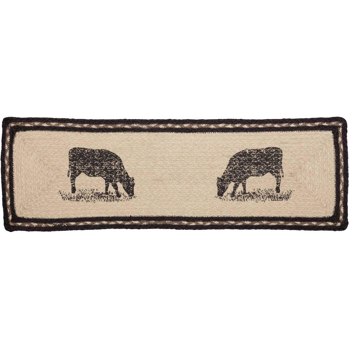 Sawyer Mill Charcoal Cow Jute Stair Tread Rect Latex 8.5x27 VHC Brands