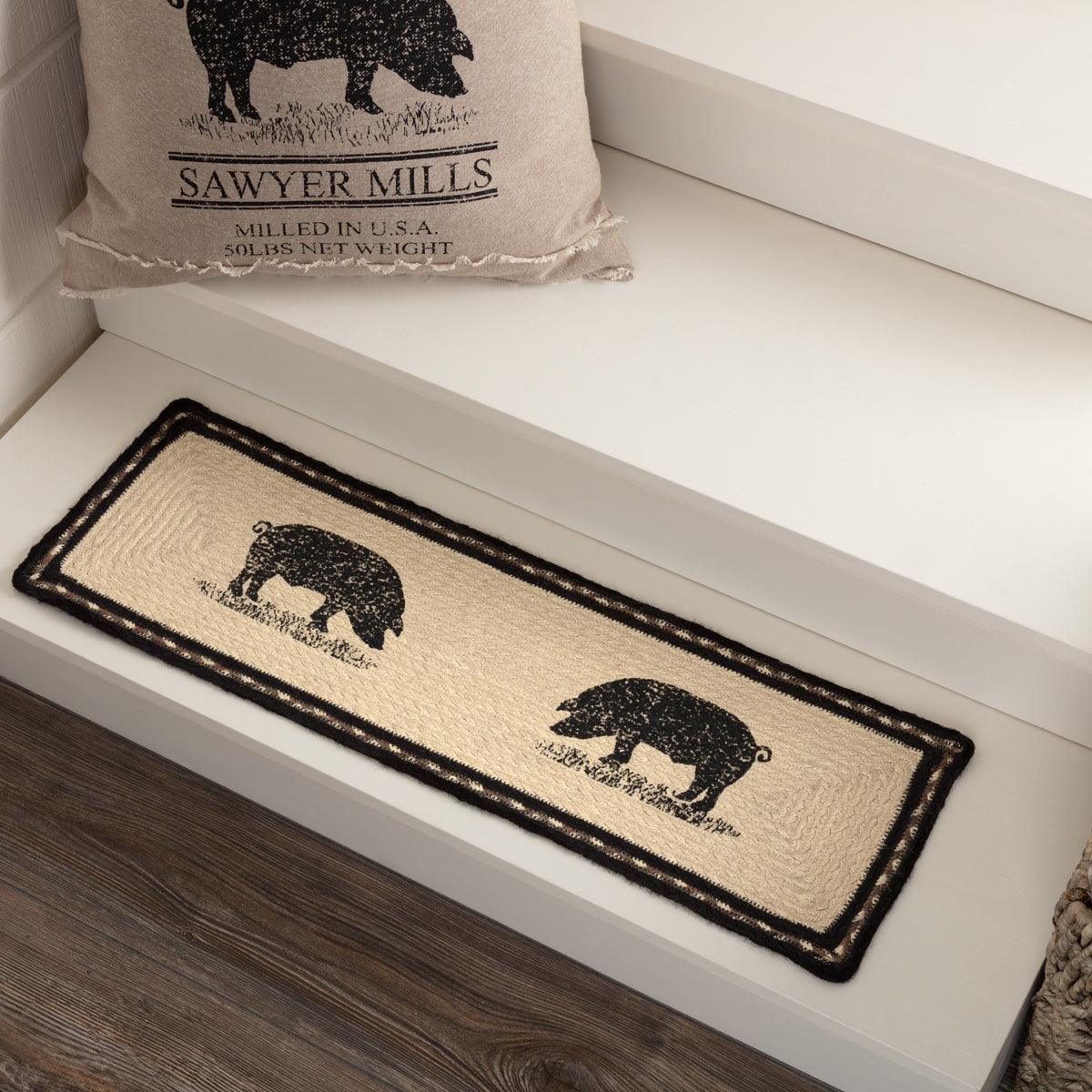 Sawyer Mill Charcoal Pig Jute Stair Tread Rect Latex 8.5x27 VHC Brands - The Fox Decor
