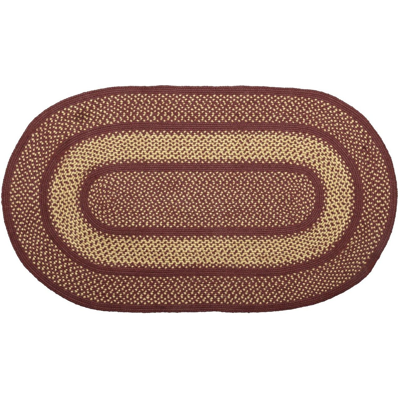 Burgundy Red Primitive Jute Braided Rug Oval 27"x48" with Rug Pad VHC Brands - The Fox Decor