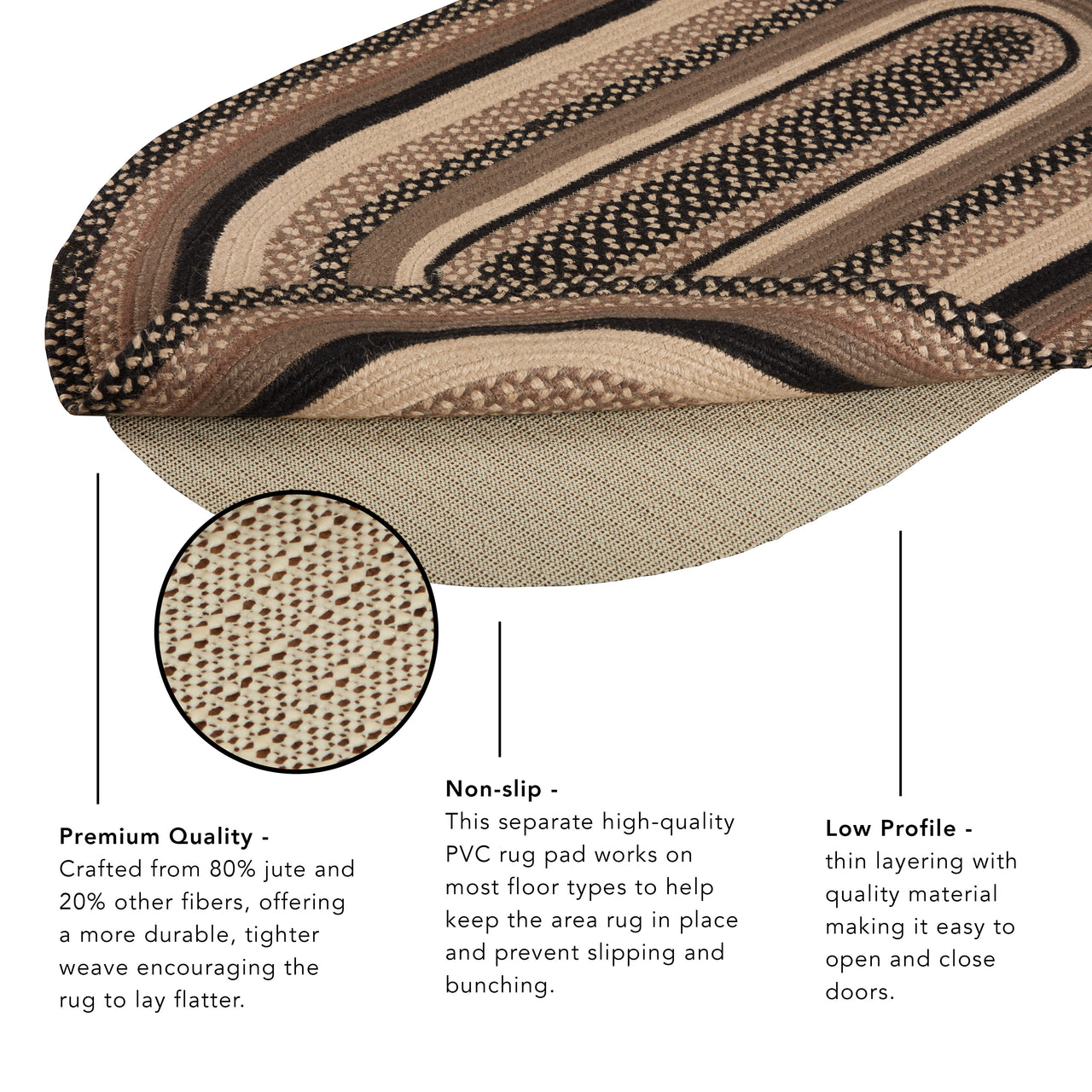 Ginger Spice Jute Braided Rug Oval with Rug Pad 27"x48" VHC Brands - The Fox Decor