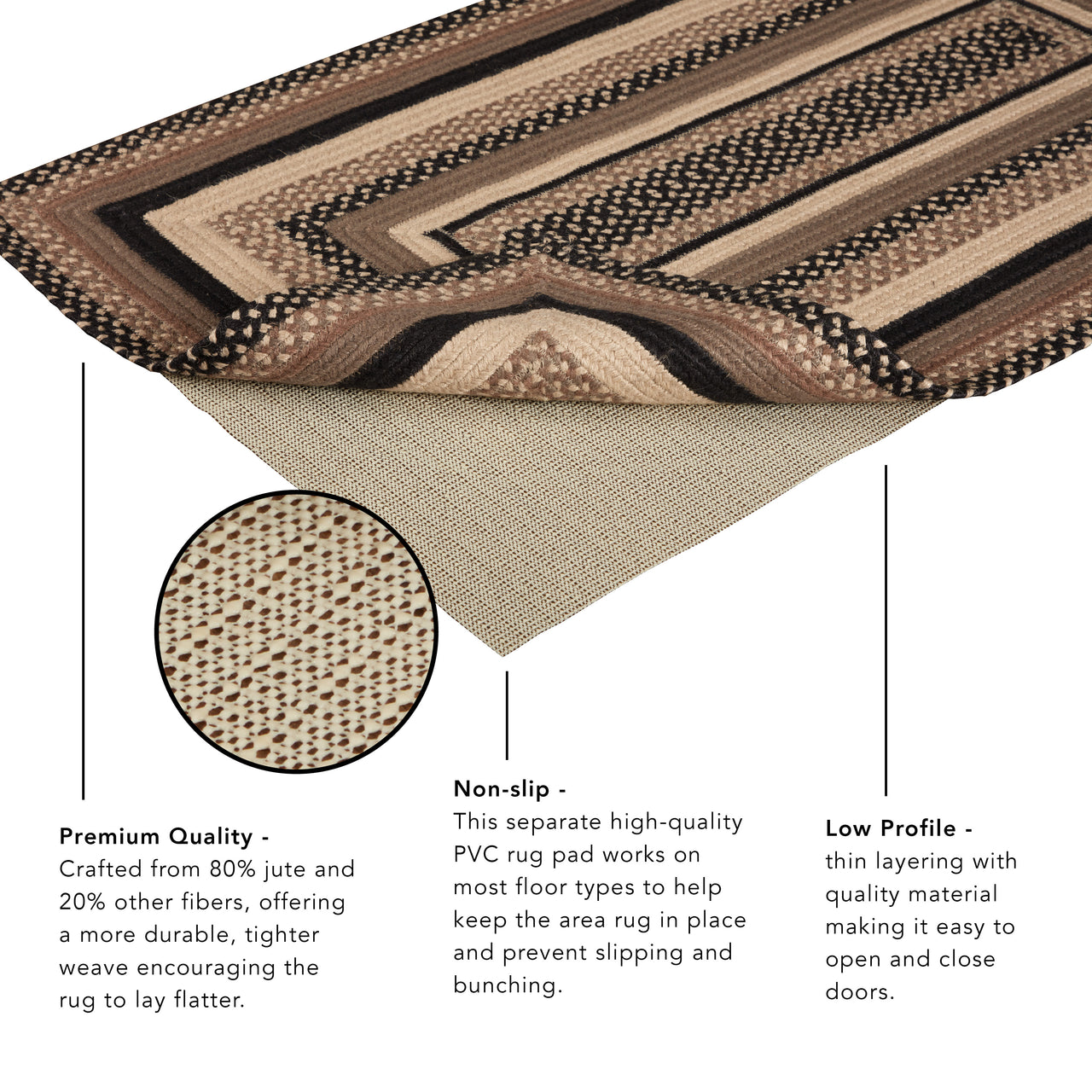 Espresso Jute Braided Rug Rect with Rug Pad 27"x48" VHC Brands