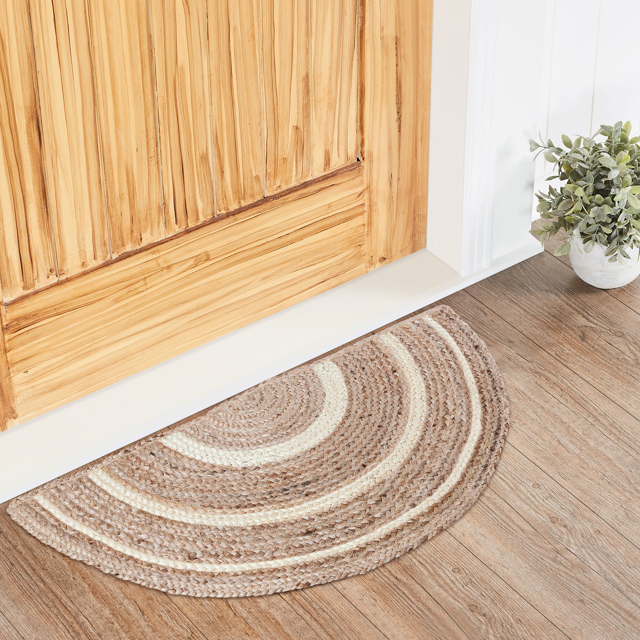 Natural & Creme Jute Braided Rug Half Circle with Rug Pad 16.5"x33" VHC Brands - The Fox Decor