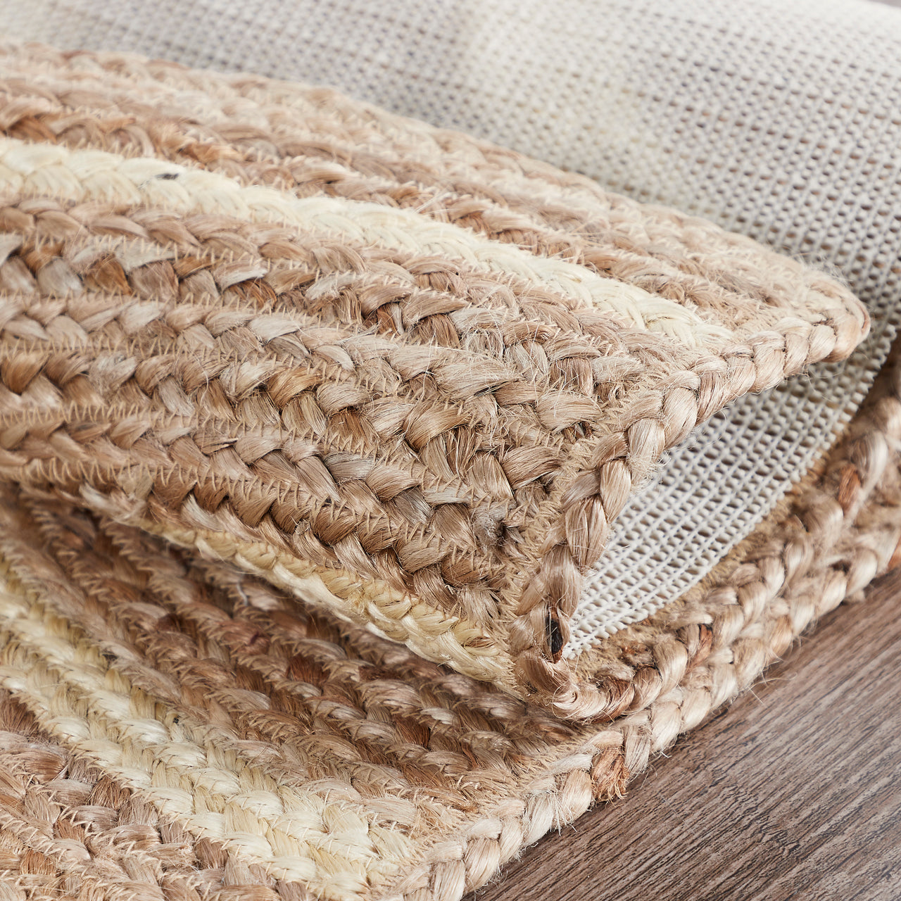 Natural & Creme Jute Braided Rug Half Circle with Rug Pad 16.5"x33" VHC Brands