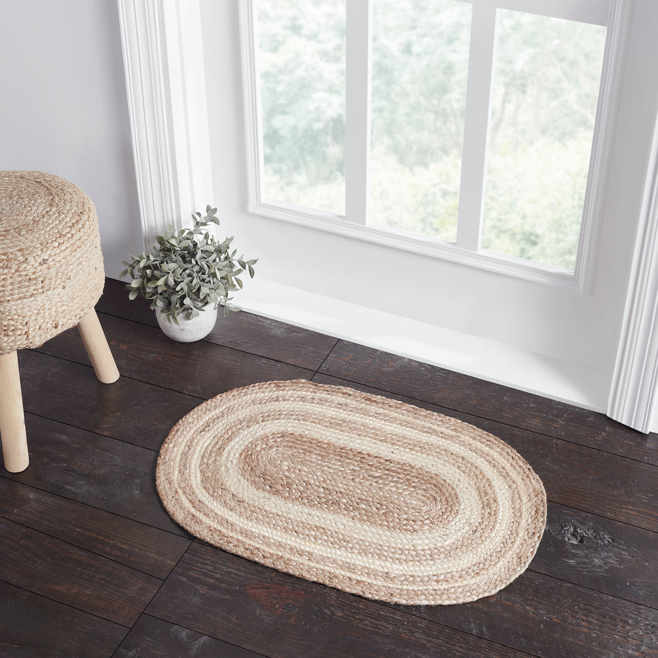 Natural & Creme Jute Braided Rugs Oval with Rug Pads VHC Brands