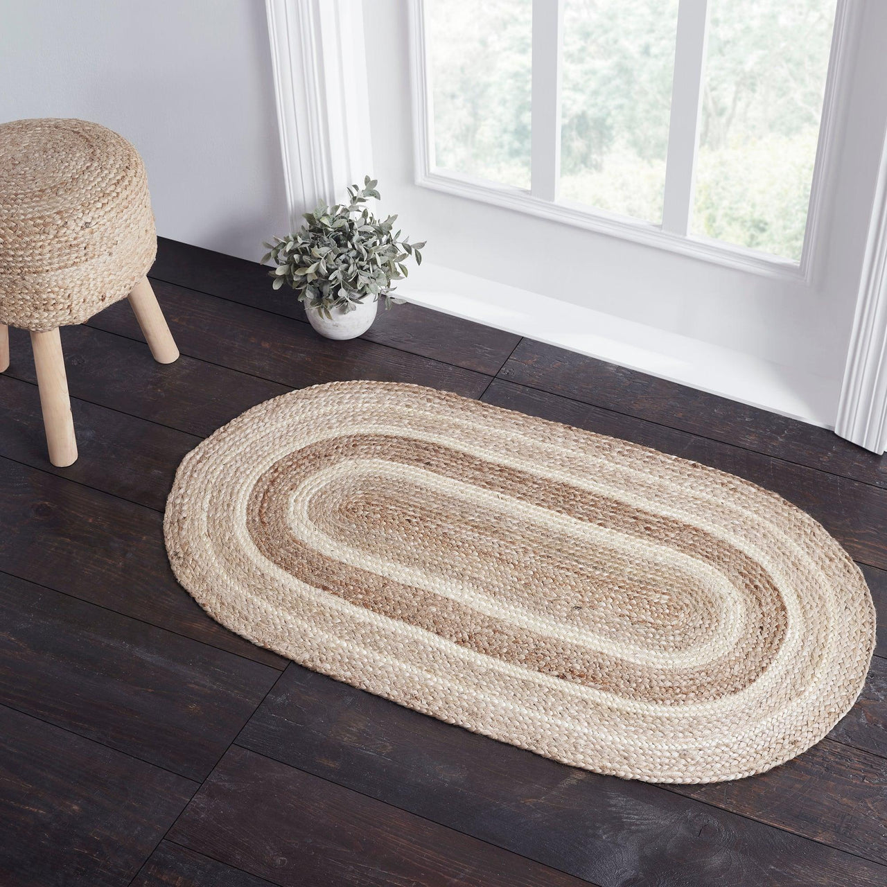 Natural & Creme Jute Braided Rugs Oval with Rug Pads VHC Brands