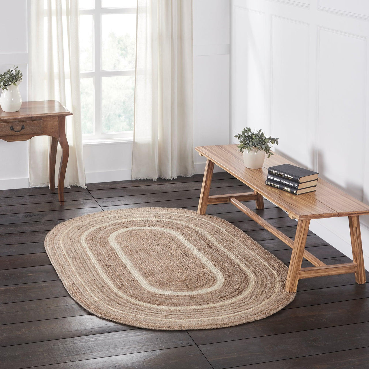 Natural & Creme Jute Braided Rugs Oval with Rug Pads VHC Brands - The Fox Decor