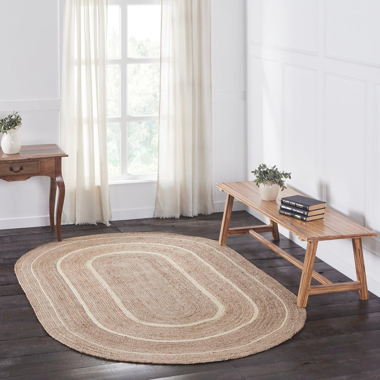 Natural & Creme Jute Braided Rugs Oval with Rug Pads VHC Brands