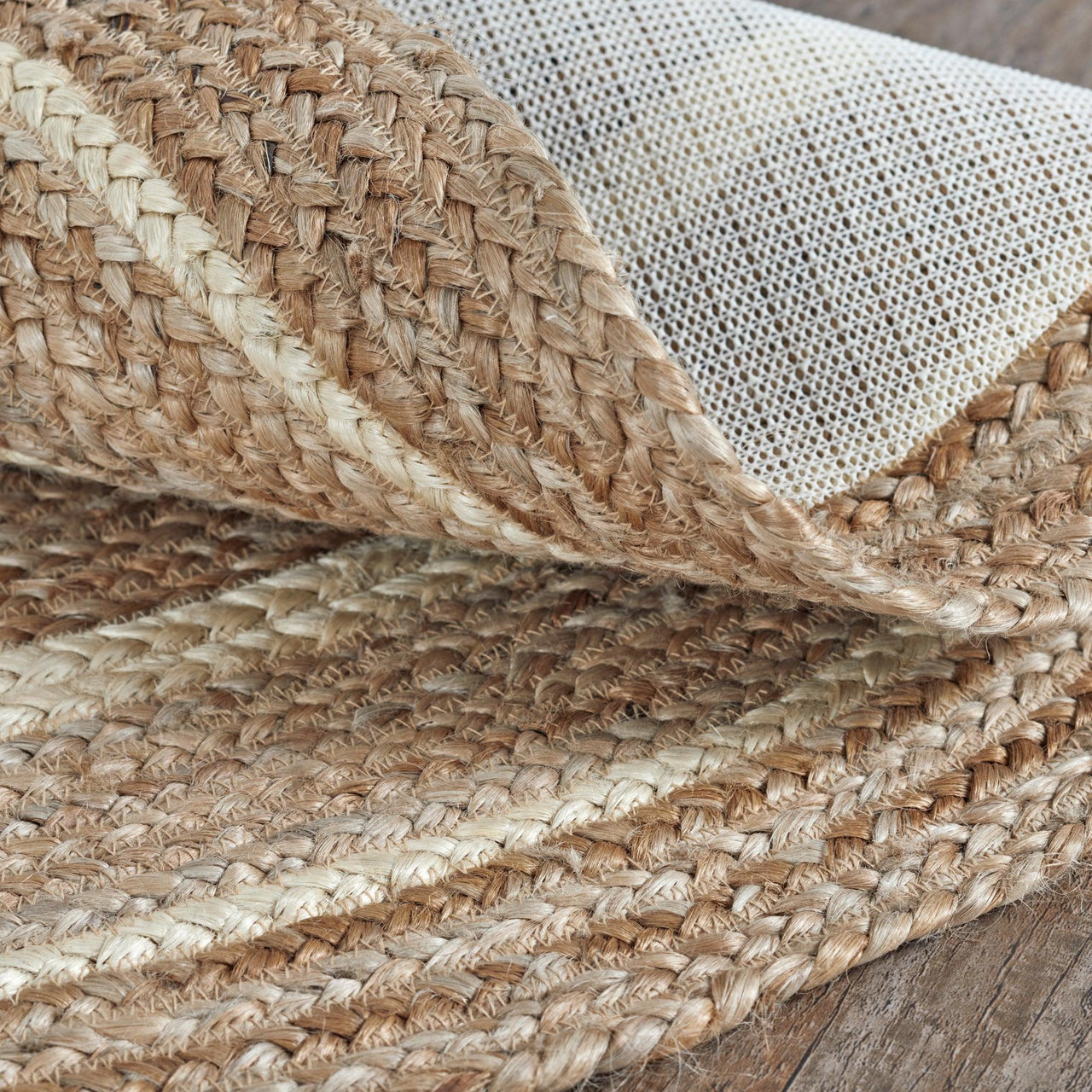 Natural & Creme Jute Braided Rugs Oval with Rug Pads VHC Brands