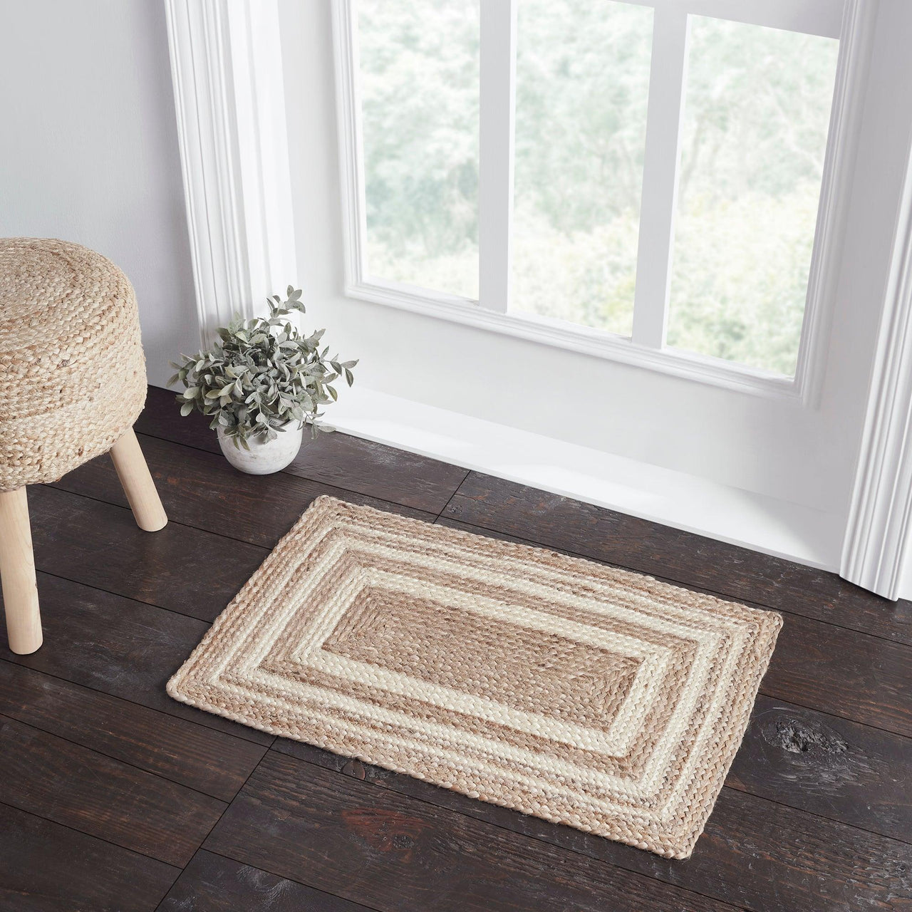 Natural & Creme Jute Braided Rugs Rect with Rug Pads VHC Brands