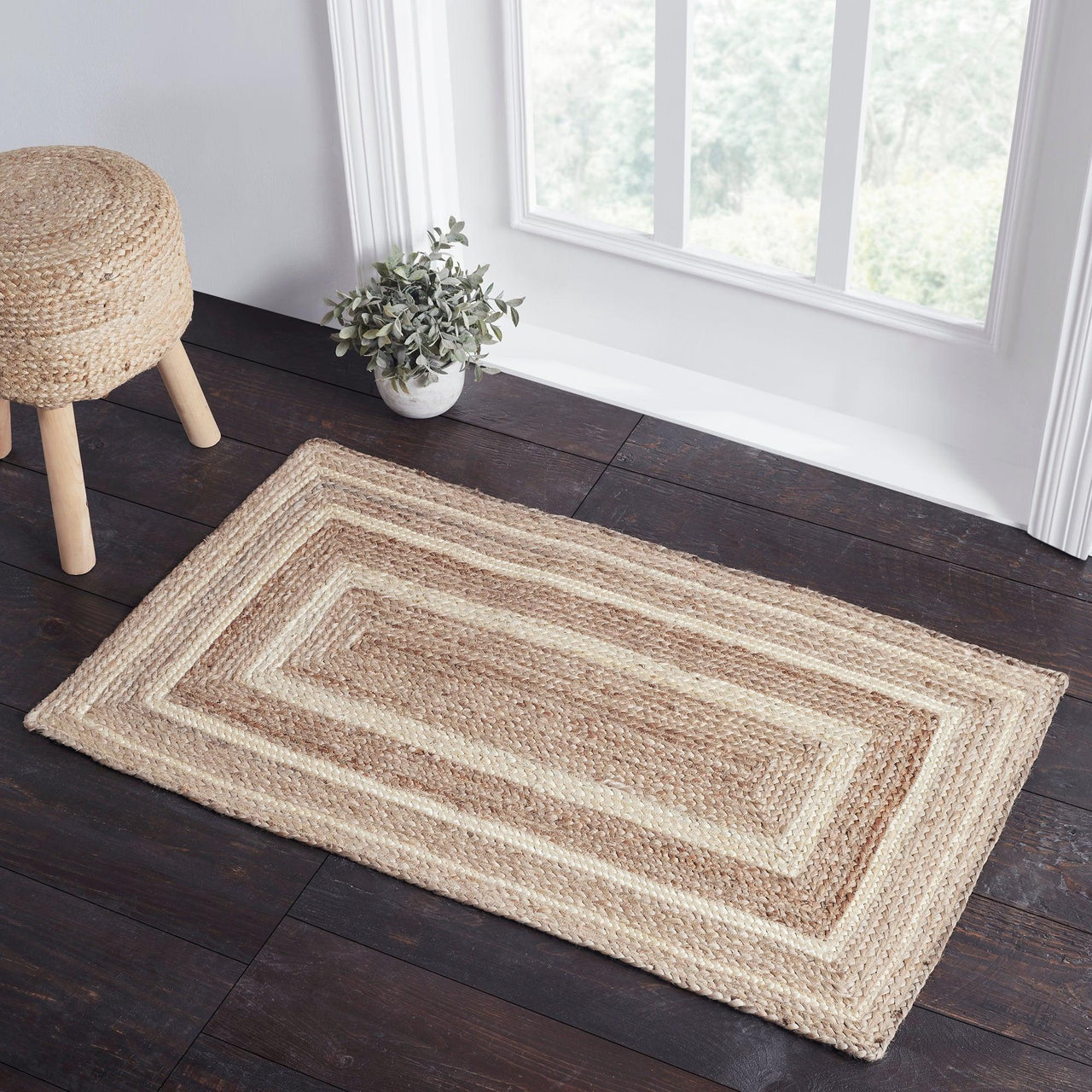 Natural & Creme Jute Braided Rugs Rect with Rug Pads VHC Brands