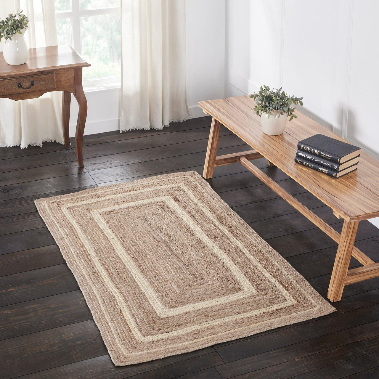 Natural & Creme Jute Braided Rugs Rect with Rug Pads VHC Brands - The Fox Decor