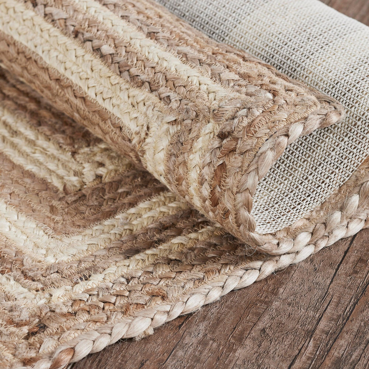 Natural & Creme Jute Braided Rugs Rect with Rug Pads VHC Brands - The Fox Decor