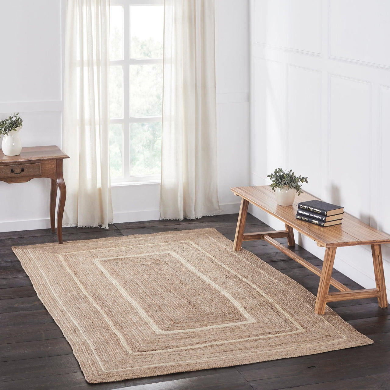 Natural & Creme Jute Braided Rugs Rect with Rug Pads VHC Brands