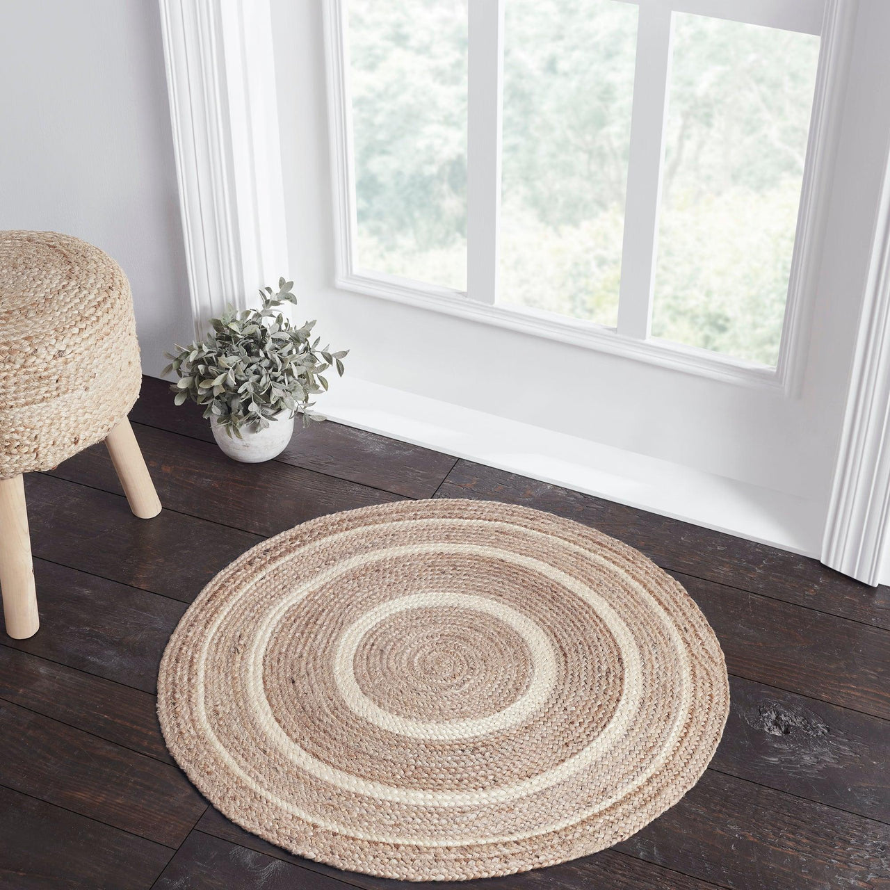 Natural & Creme Jute Round Braided Rugs with Rug Pads VHC Brands - The Fox Decor