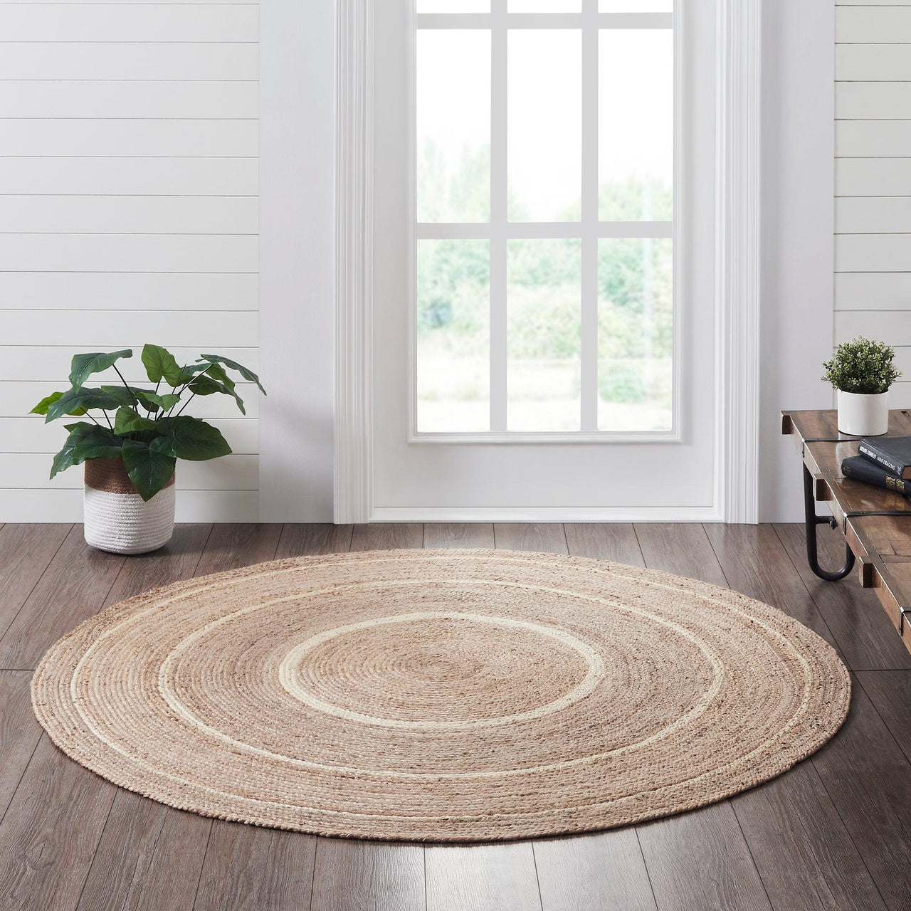 Natural & Creme Jute Round Braided Rugs with Rug Pads VHC Brands - The Fox Decor