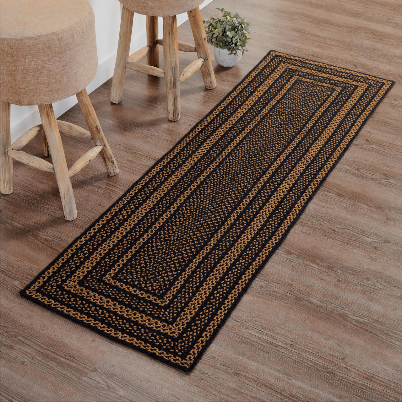 Black & Tan Jute Braided Rug/Runner Rect. with Rug Pad 2'x6.5' VHC Brands - The Fox Decor