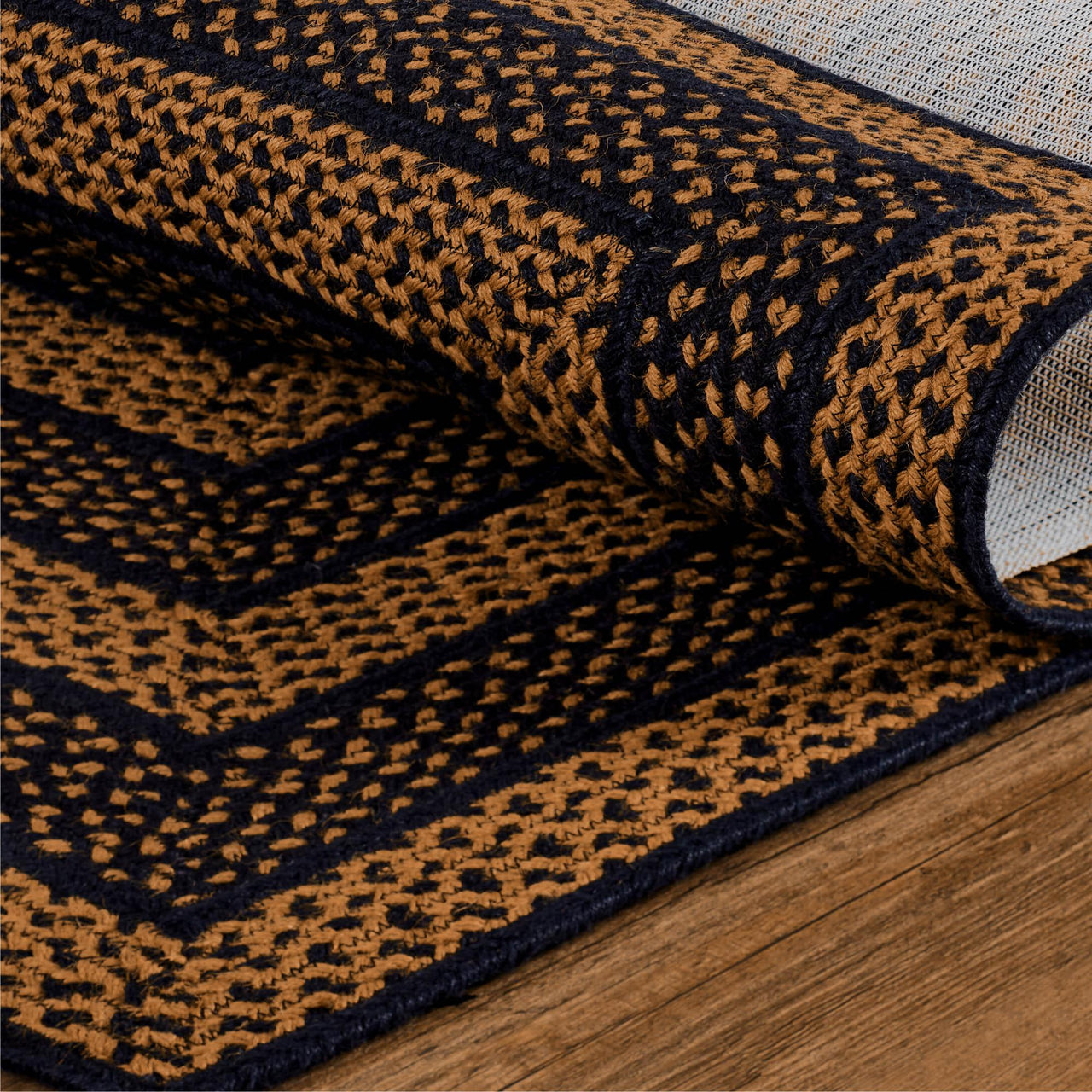 Black & Tan Jute Braided Rug/Runner Rect. with Rug Pad 2'x6.5' VHC Brands - The Fox Decor