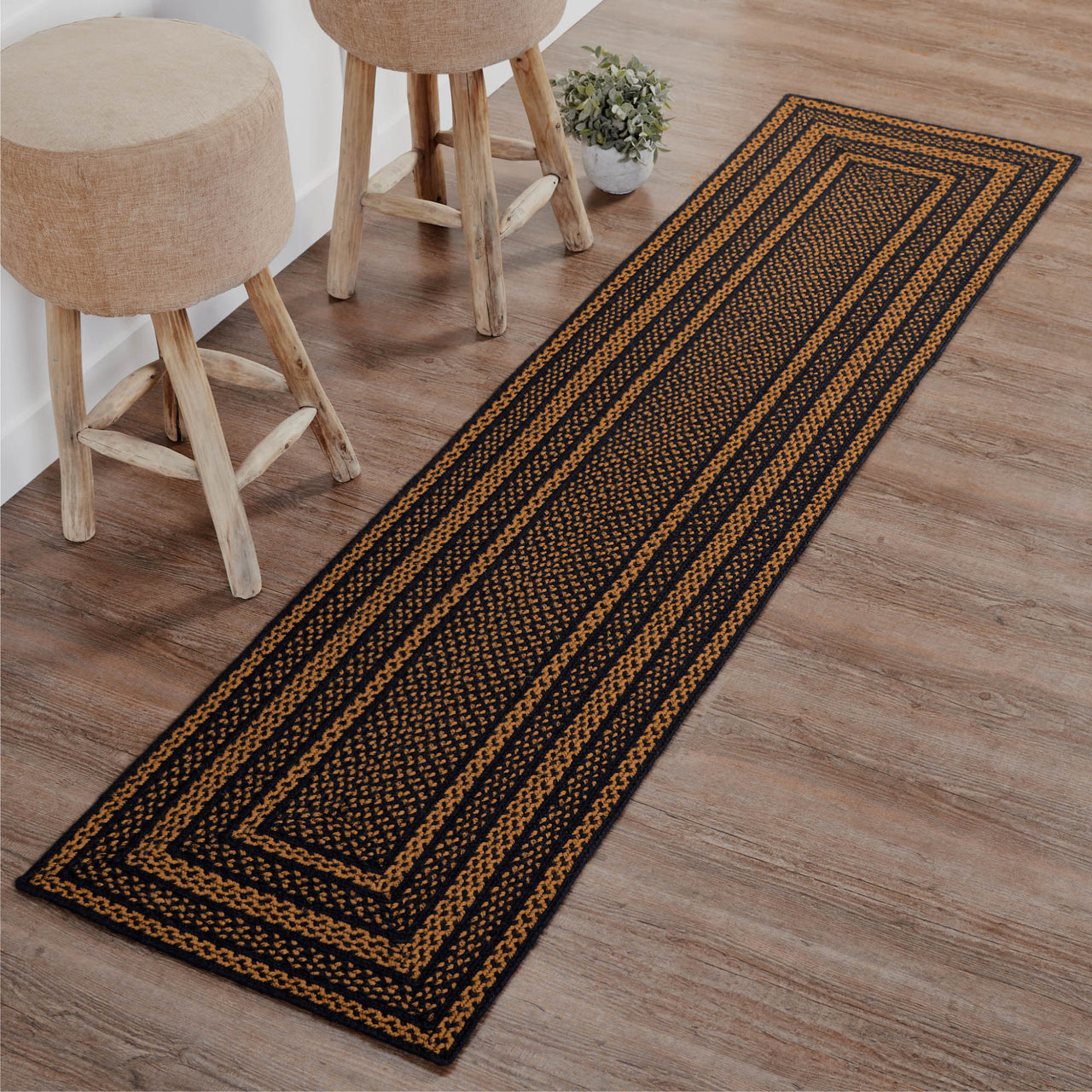 Black & Tan Jute Braided Rug/Runner Rect. with Rug Pad 2'x8' VHC Brands