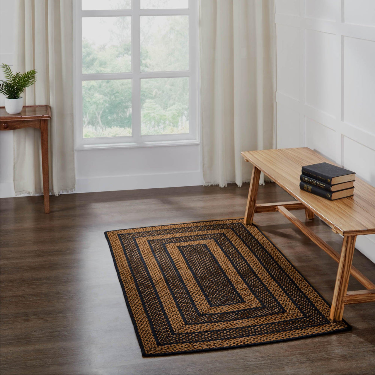 Black & Tan Jute Braided Rug Rect. with Rug Pad 3'x5' VHC Brands