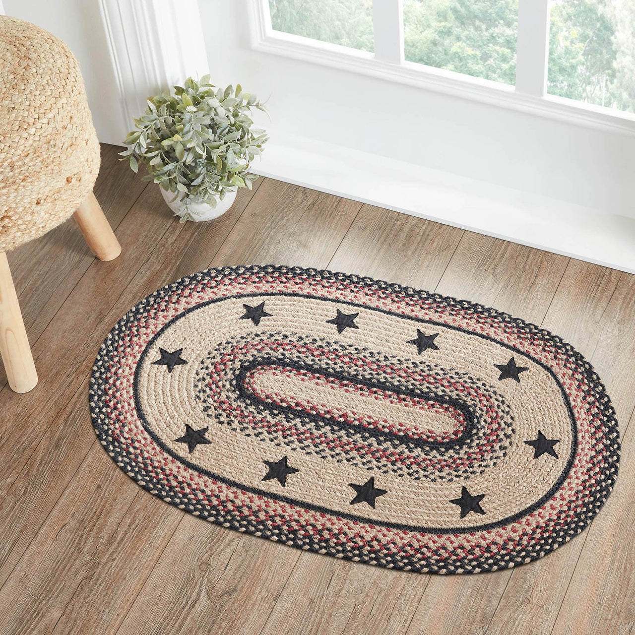 Colonial Star Jute Braided Rug Oval with Rug Pad 2'x3' VHC Brands - The Fox Decor