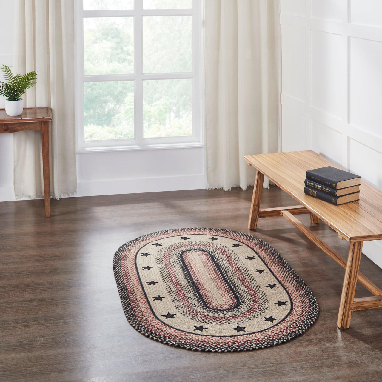 Colonial Star Jute Braided Rug Oval with Rug Pad 3'x5' VHC Brands - The Fox Decor