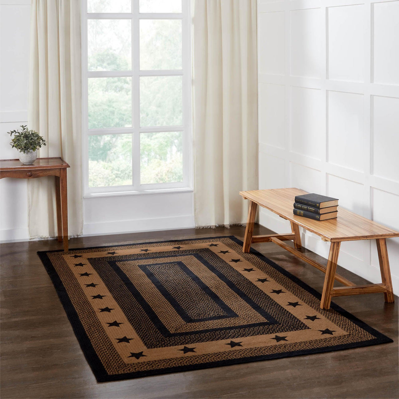 Farmhouse Jute Braided Rug Rect. Stencil Stars with Rug Pad 3'x5' VHC Brands - The Fox Decor