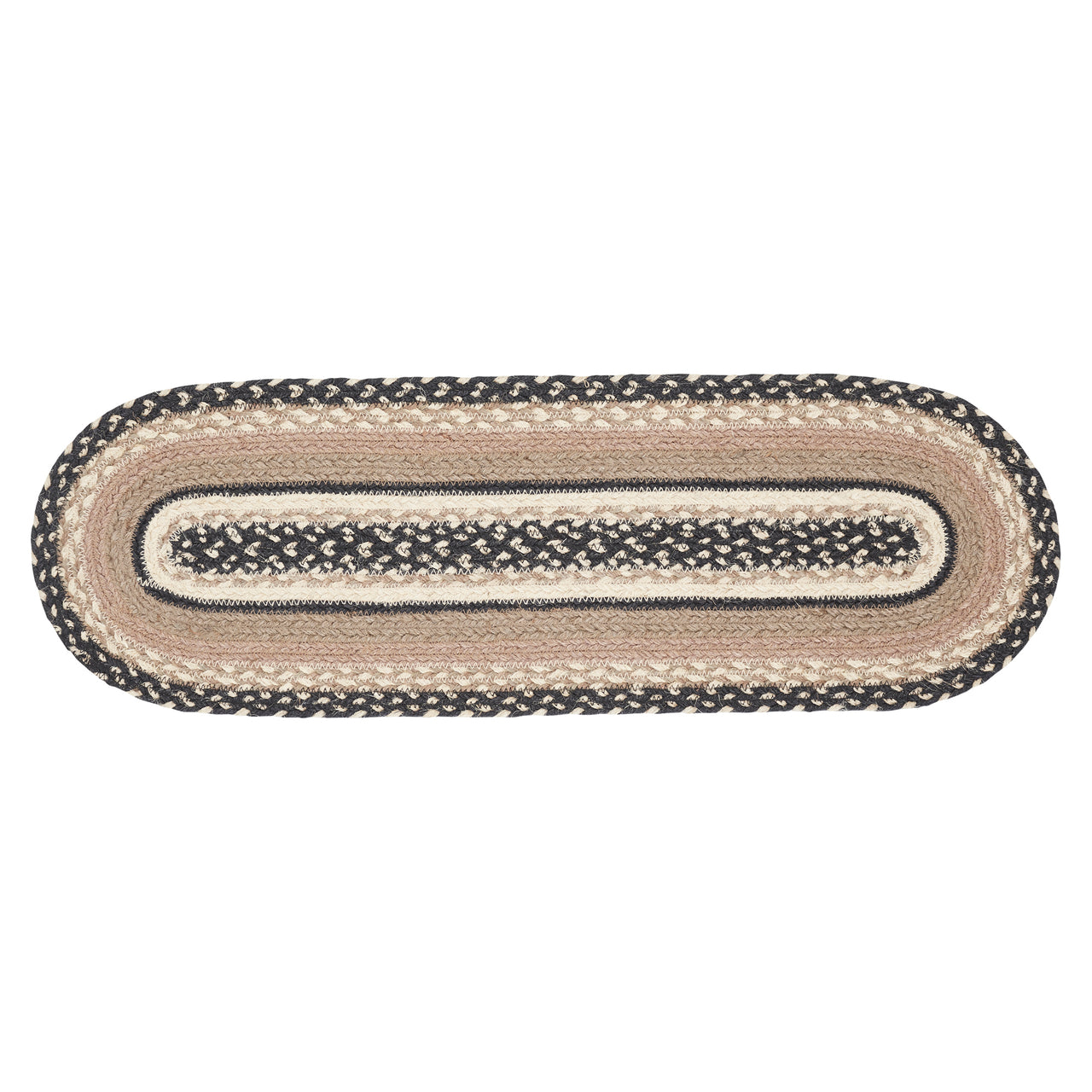 Sawyer Mill Charcoal Creme Jute Braided Stair Tread Oval Latex 8.5"x27" VHC Brands - The Fox Decor