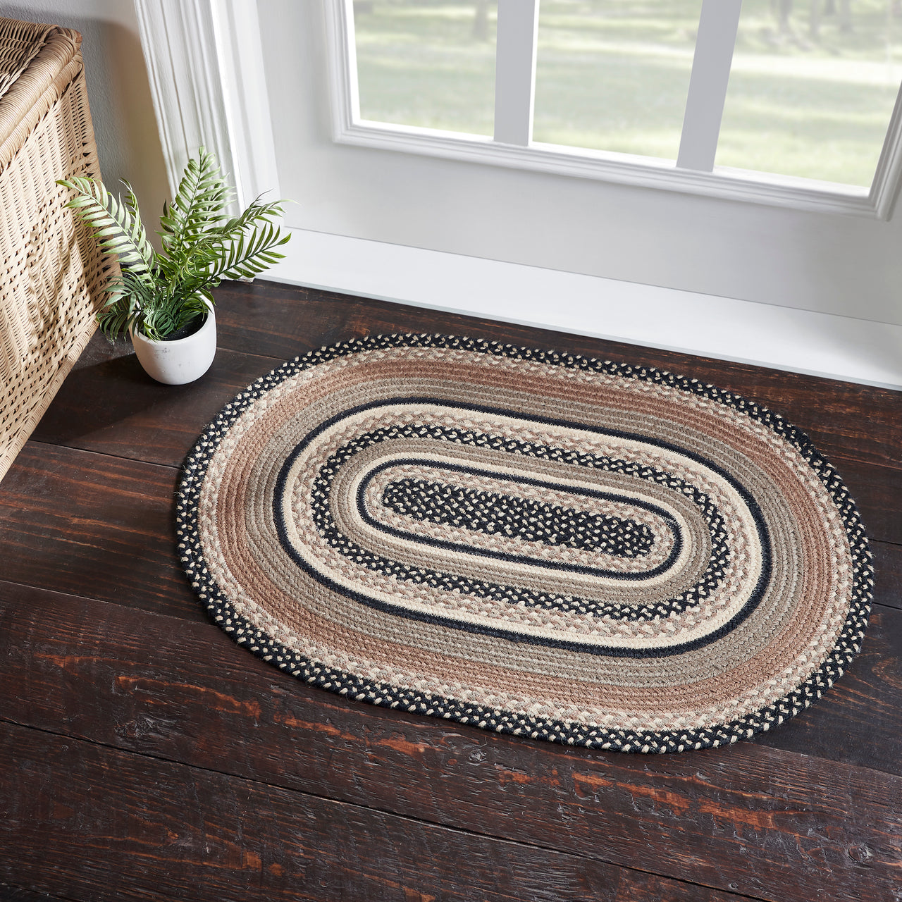 Sawyer Mill Charcoal Creme Jute Braided Rug Oval w/ Pad 2'x3' VHC Brands