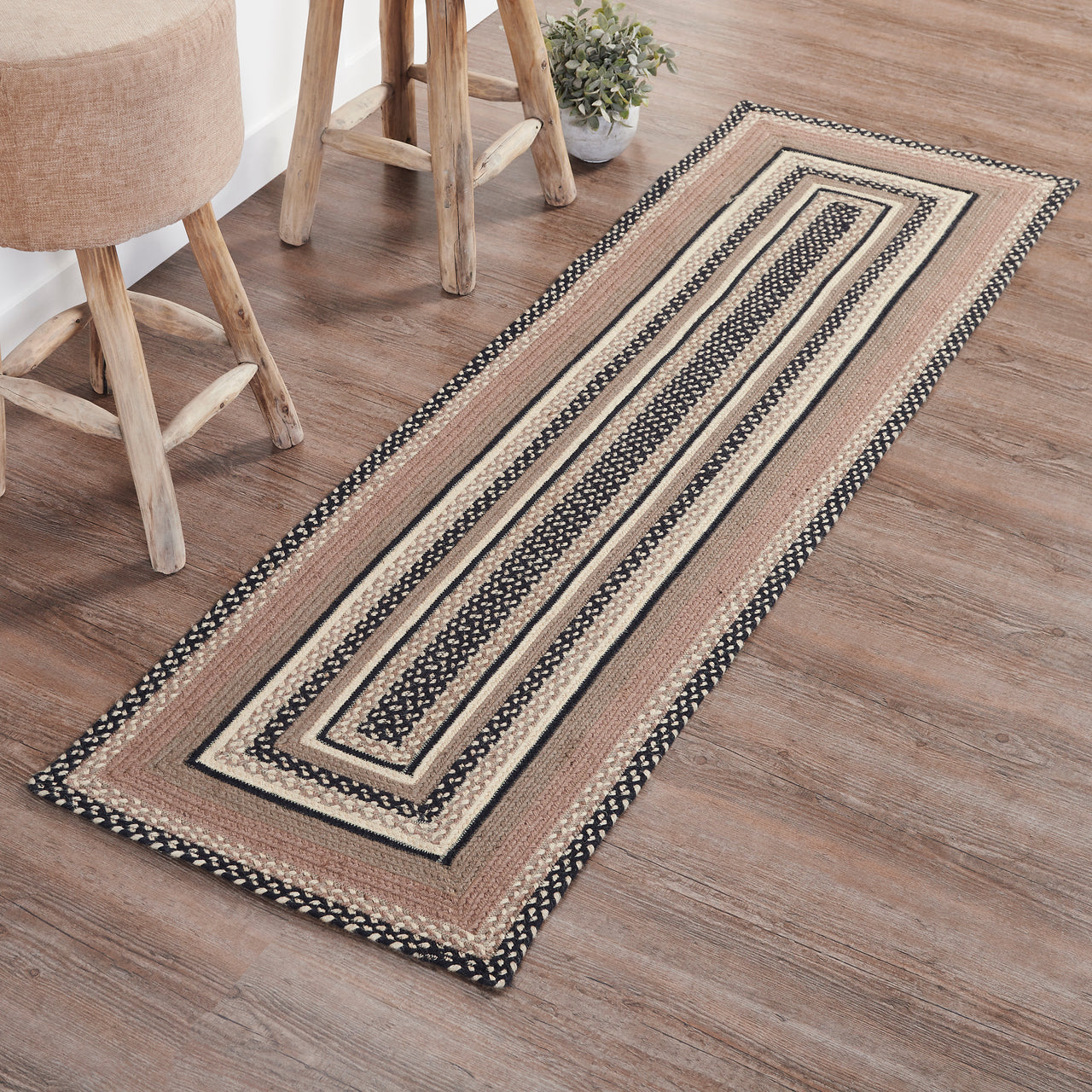 Sawyer Mill Charcoal Creme Jute Braided Rug/Runner Rect w/ Pad 2'x6.5' VHC Brands