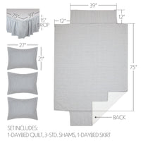 Thumbnail for Sawyer Mill Blue Ticking Stripe 5pc Daybed Quilt Set (1 Quilt, 1 Bed Skirt, 3 Standard Shams) VHC Brands