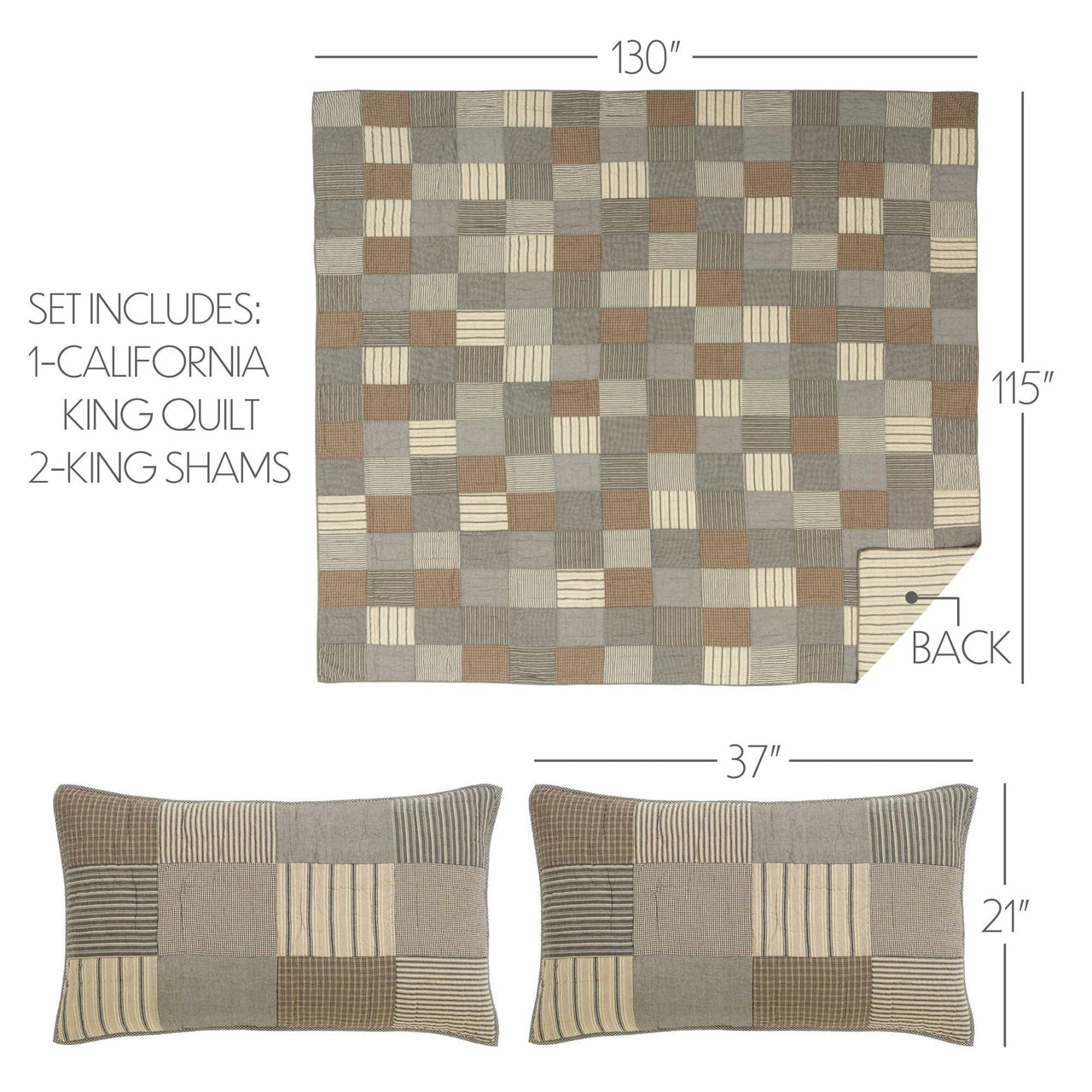 Sawyer Mill Charcoal California King Quilt Set; 1-Quilt 130Wx115L w/2 Shams 21x37 VHC Brands - The Fox Decor