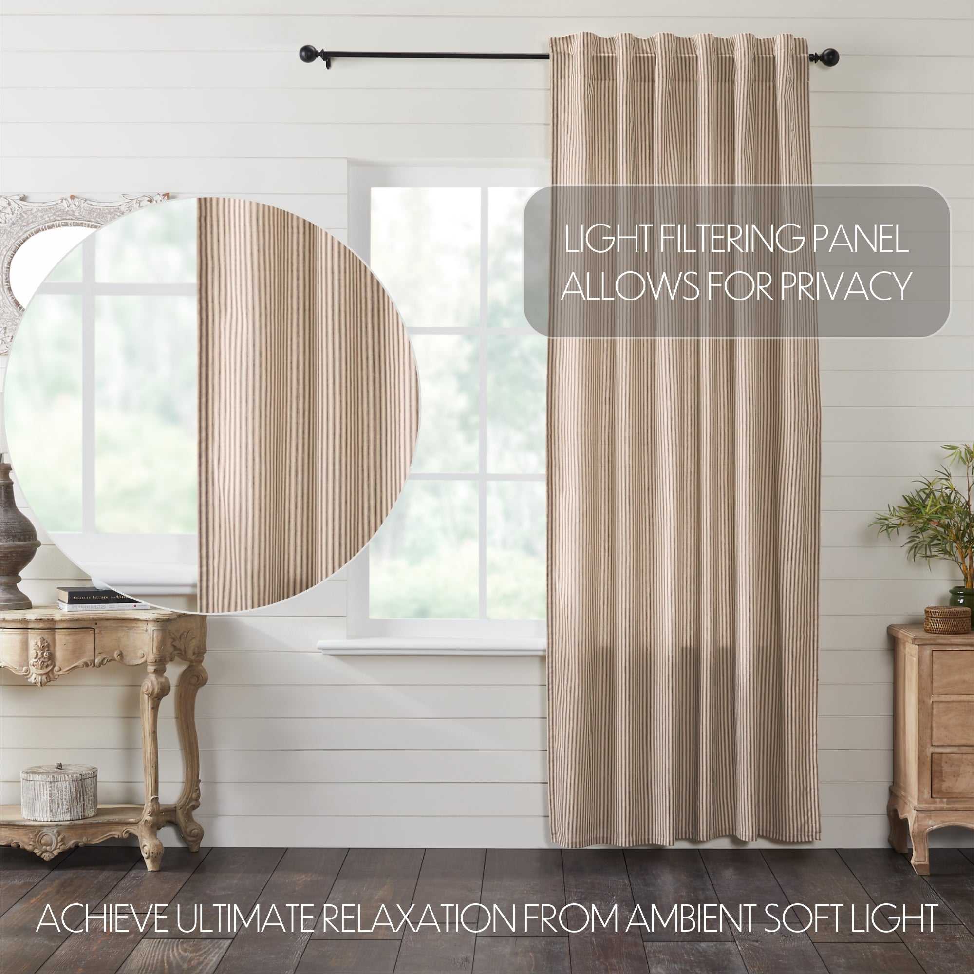 Sawyer Mill Charcoal Ticking Stripe Panel Curtain 96