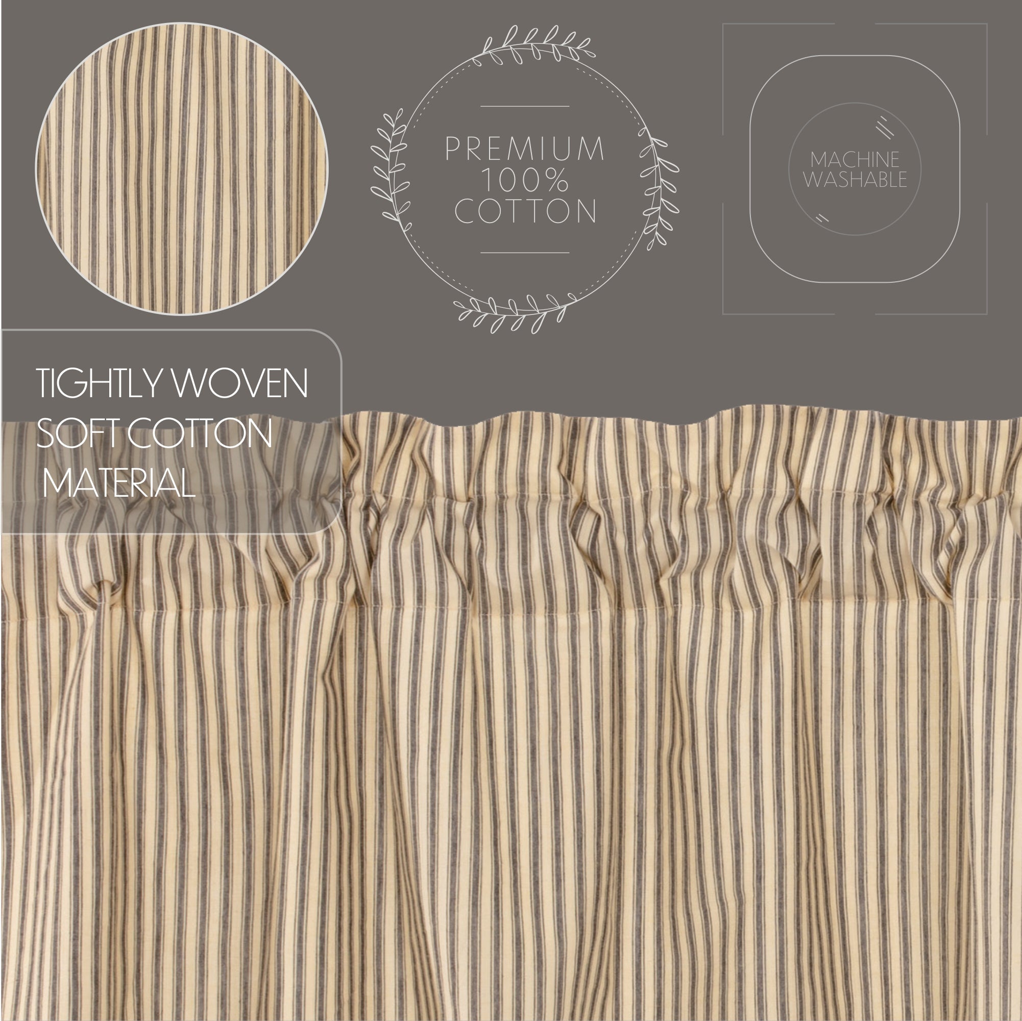 Sawyer Mill Charcoal Ticking Stripe Panel Curtain 96