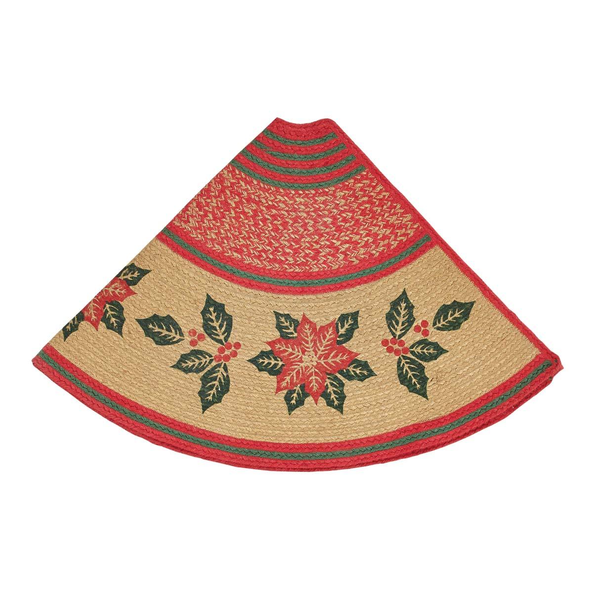 Poinsettia Jute Christmas Tree Skirt 50 VHC Brands - The Fox Decor